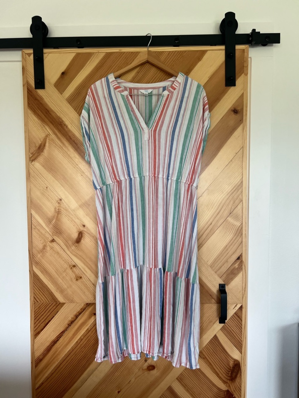 Time and Tru Multicolor Striped V-Neck Tiered Midi Dress